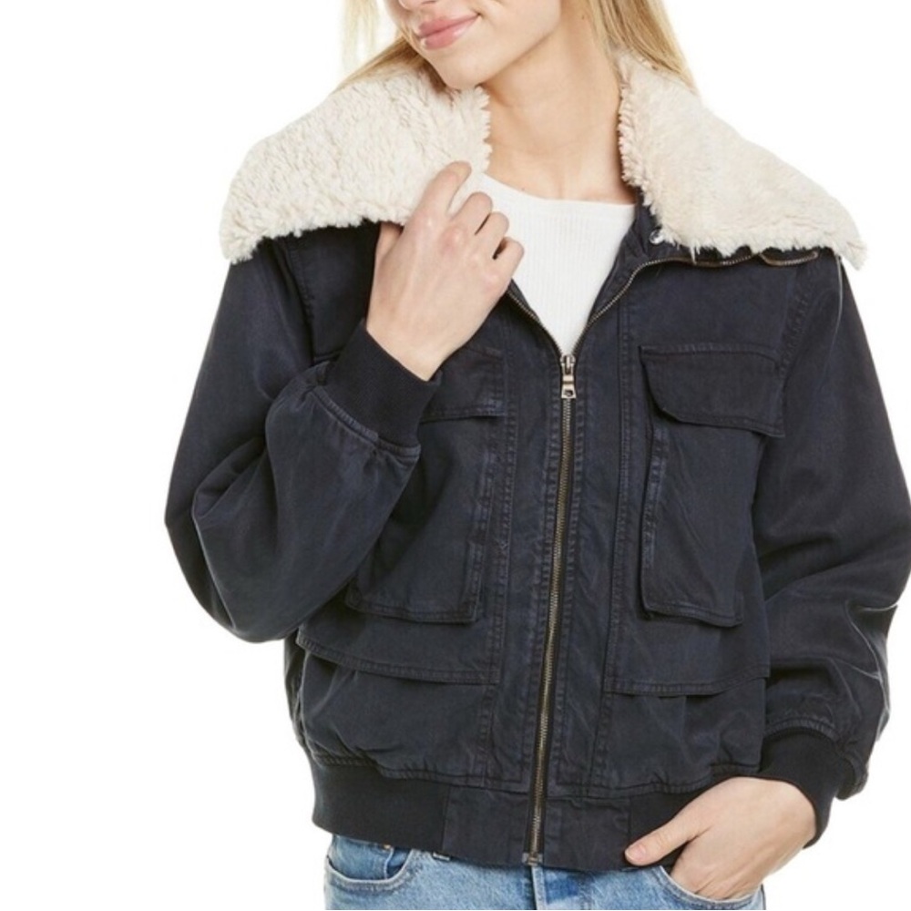 Young Fabulous & Broke Black Bomber Jacket with Cream Collar